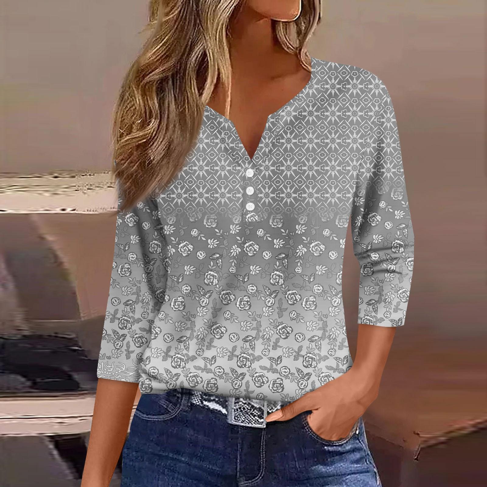 

Женская модная повседневная футболка с v-образным вырезом и семью рукавами с принтом, топ XXXL