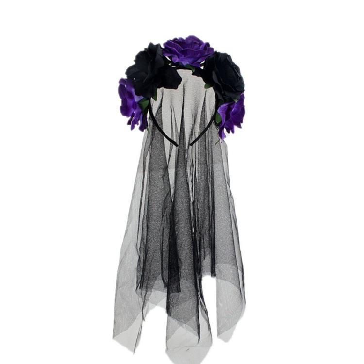 Halloween Floral Veil Headbands Mesh Lace for Women Cosplay Carnival Hair Props