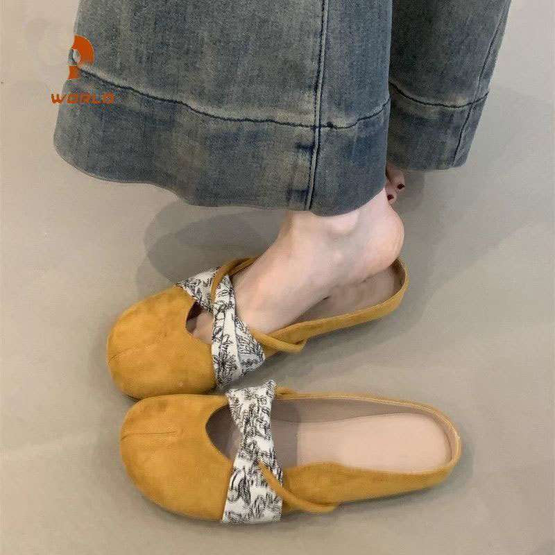Flat bottom retro Mary Jane half slippers women's fashion outer wear spring 2025 new light mouth with skirt bag head holder