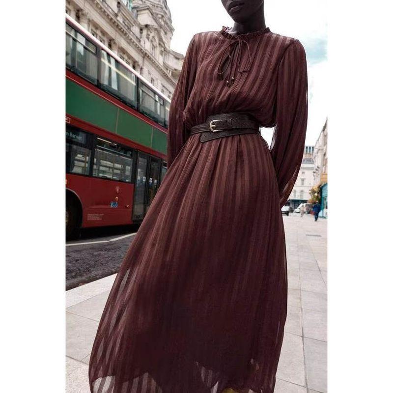 Counter Same Zbzr Autumn New Women clothes Western Style Versitile Fashion Belt Midi Dress 4387231