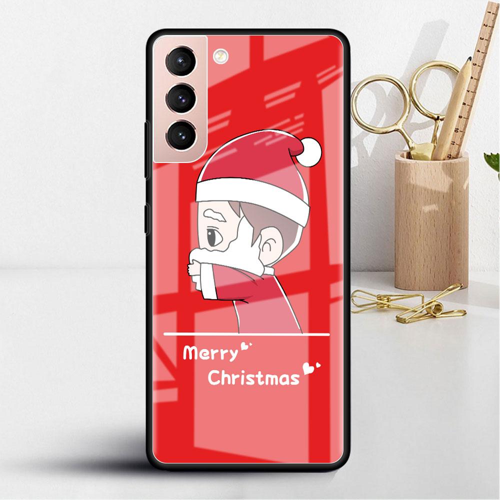 Weihnachts-Cartoon-Glashülle für Samsung Galaxy S22 S20 FE S21 Plus Telefonabdeckung S10 5G S9 Note 20 Ultra 10 Lite Shell