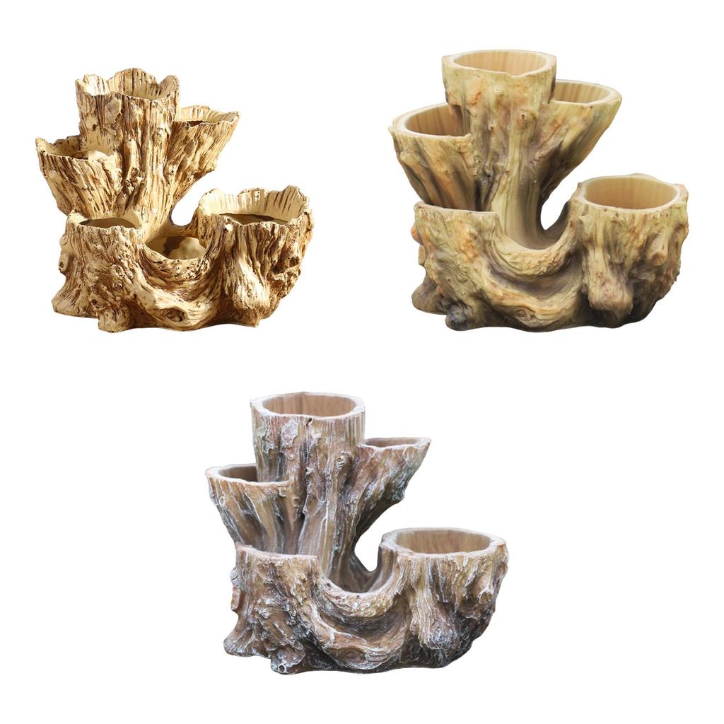 Tree Stump Flower Pot Flower Vase Decorative Organizer Indoor Plants Figurine Plant Pot for Office Desk Table Centerpiece