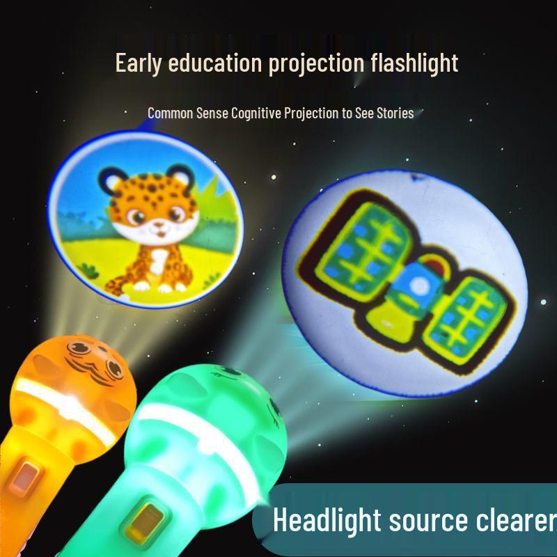 Children's Projection Flashlight: Early Education Cognitive Toy with Luminous Cartoon Patterns for Bedtime