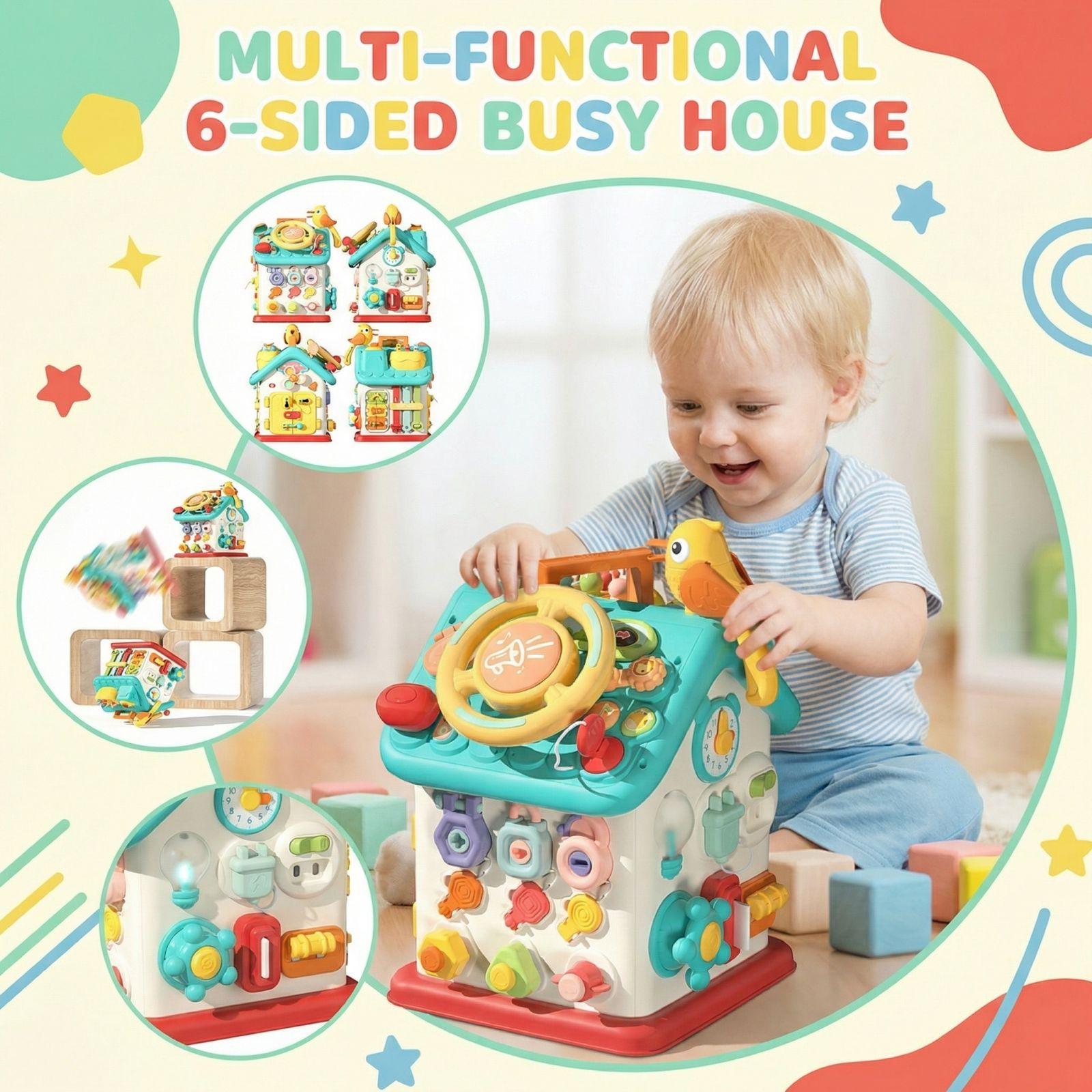 Puzzle Multi Functional Busy Board Six Sided House Baby Toy 6-12 Months Unlocking Early Education Children s Toy one size
