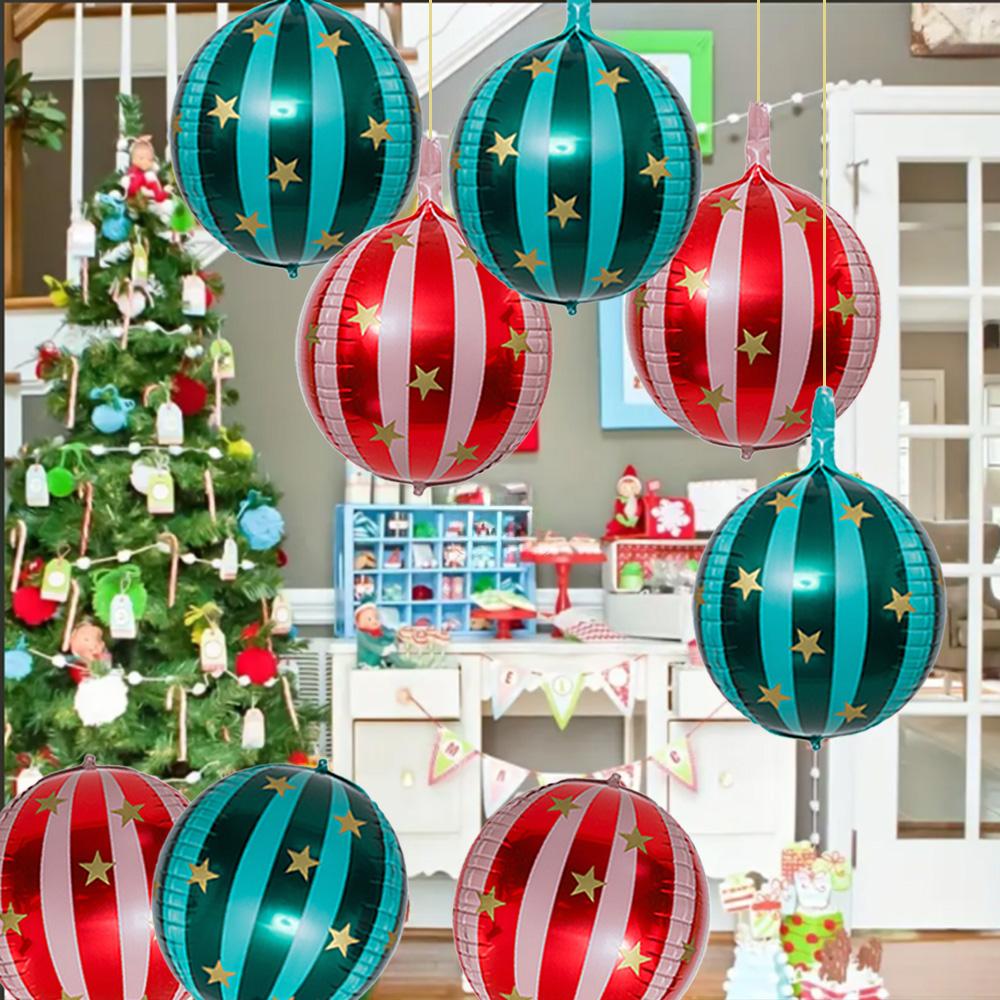 8-Pack of 22-Inch 4D Striped Star Balloons, 4 Red 4D Striped Star Balloons, 4 Green 4D Striped Star Balloons, 4D Aluminum Foil Balloons,