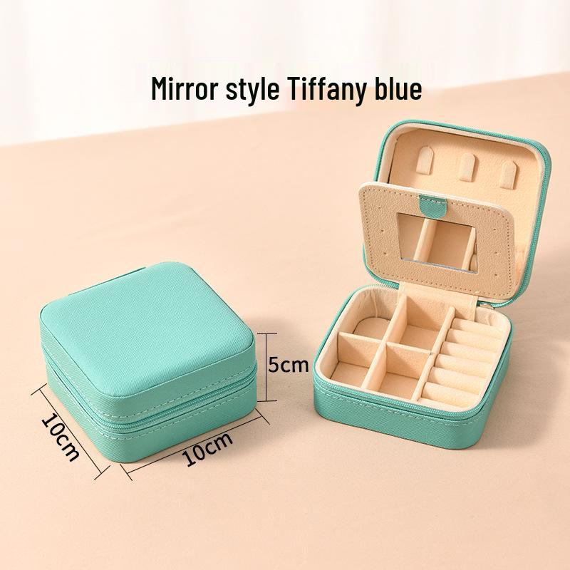High-End Jewelry Storage Box with Mirror Pattern for Rings, Earrings, Necklaces - Women's Zipper Style Organizer.