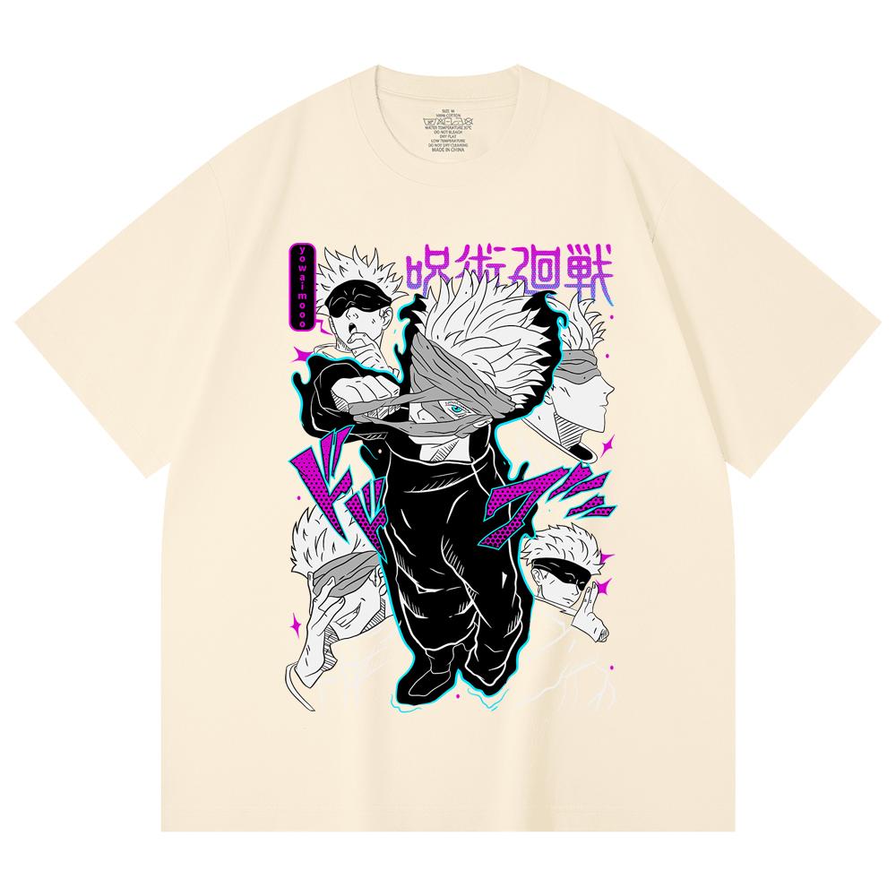 

230 Gsm 100% Cotton Jujutsu Kaisen V14 Gojo Print Unisex Heavy Cotton T Shirt XS абрикосовый