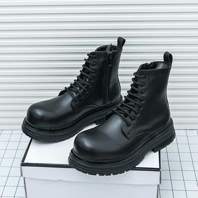 Genuine Leather Men's Boot Shigh-top Versatile Height-increasing Leather Boots Autumn Workwear Shoes for Men's Motorcycle Boots