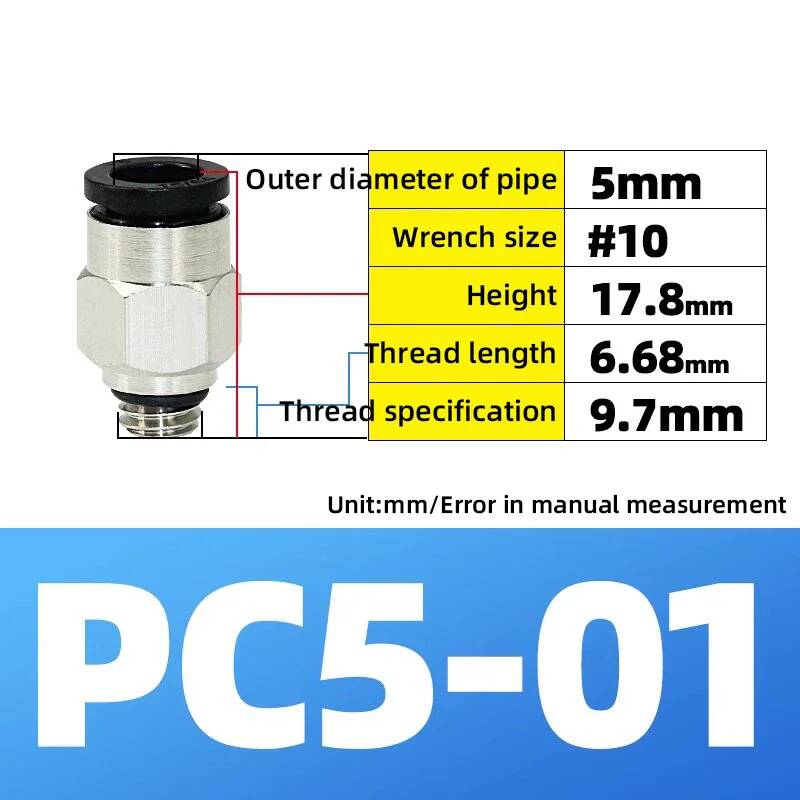 Pneumatik-Fittings Messing Mini-Verbinder Luftschlauch Schnellkupplung PC4-M3/M4/M5 4mm Gewinde Durchgangsgerade Verbindung