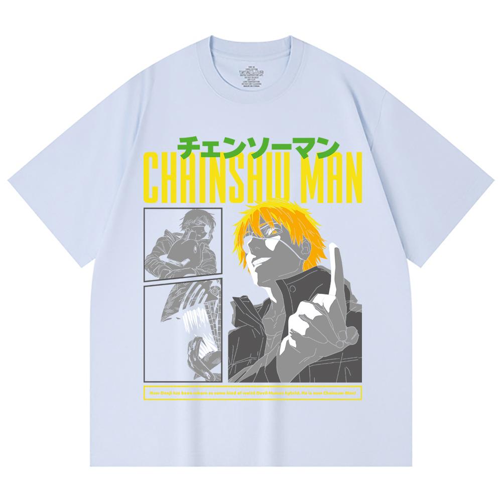 230 Gsm 100% Cotton Chainsaw Man V45 Denji Print Unisex Heavy Cotton T Shirt