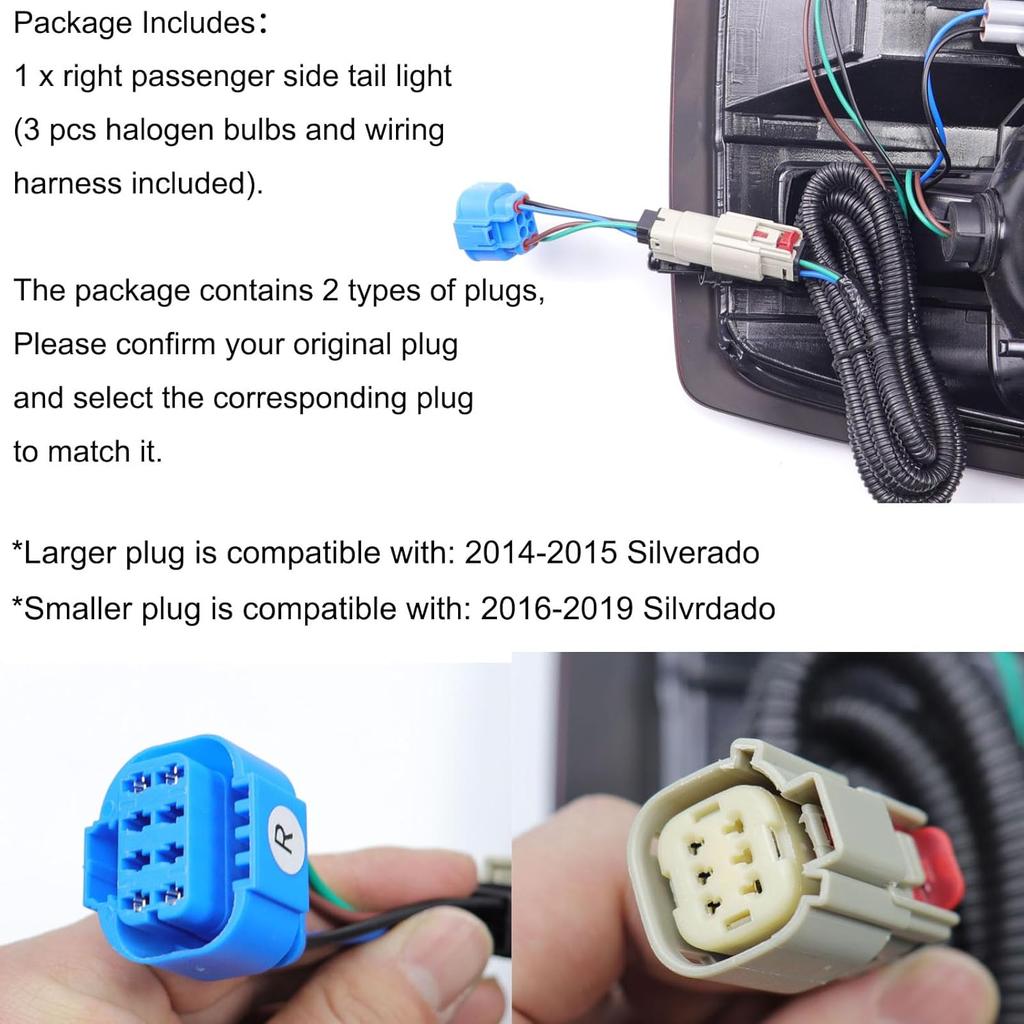 MOCW Right Tail Light Compatible with 2014-2018 Chevrolet Silverado 1500 2500 HD 3500HD, GMC Sierra 3500 HD Taillight Brake Lamps Halogen Bulb and