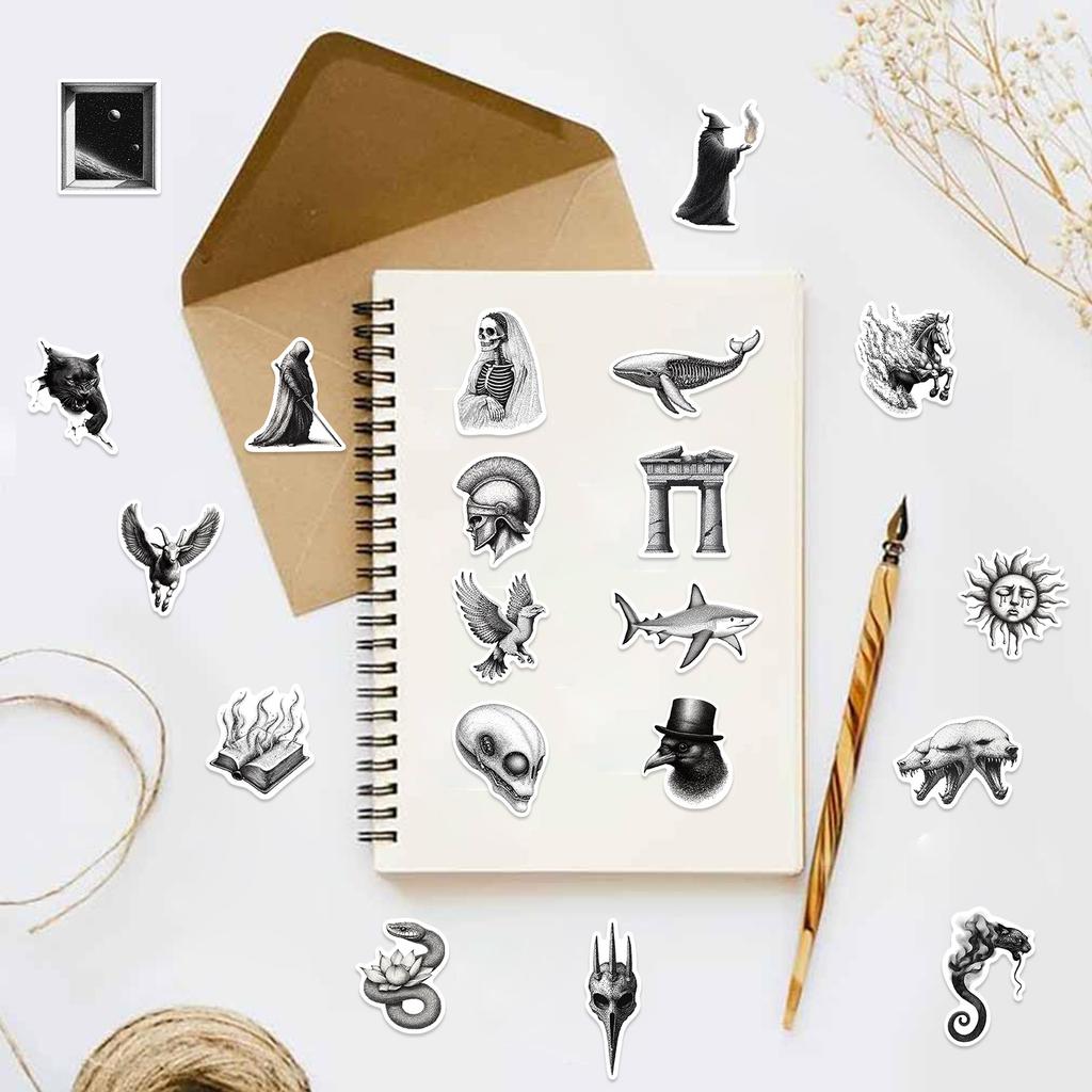 50 Retro Pencil Grain Stickers Decorate Guitar Laptop Suitcase DIY Waterproof Stickers