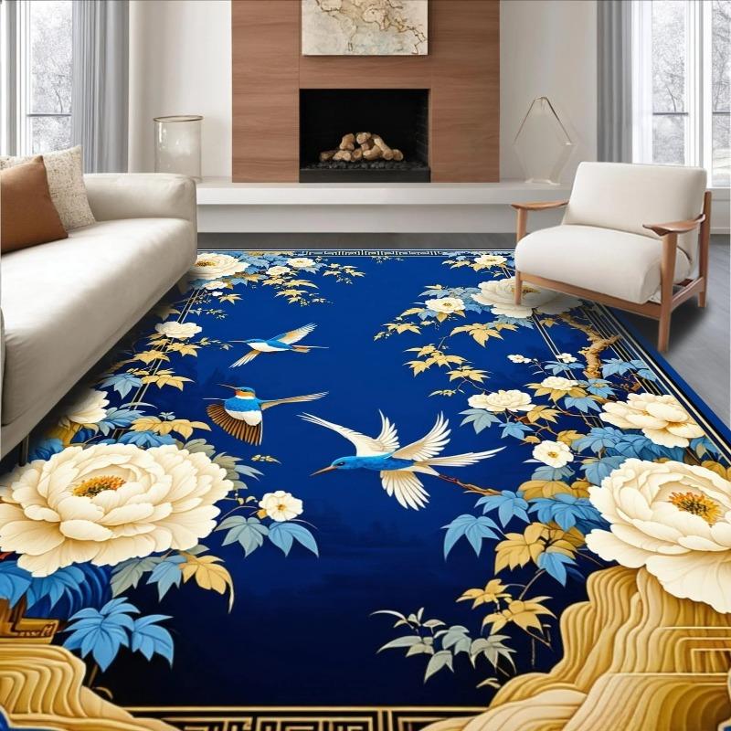 Vintage Floral Living Room with Full Carpet Sofa Coffee Table Floor Mats Bedroom Bedside Blanket Classic Bohemian Style Carpet