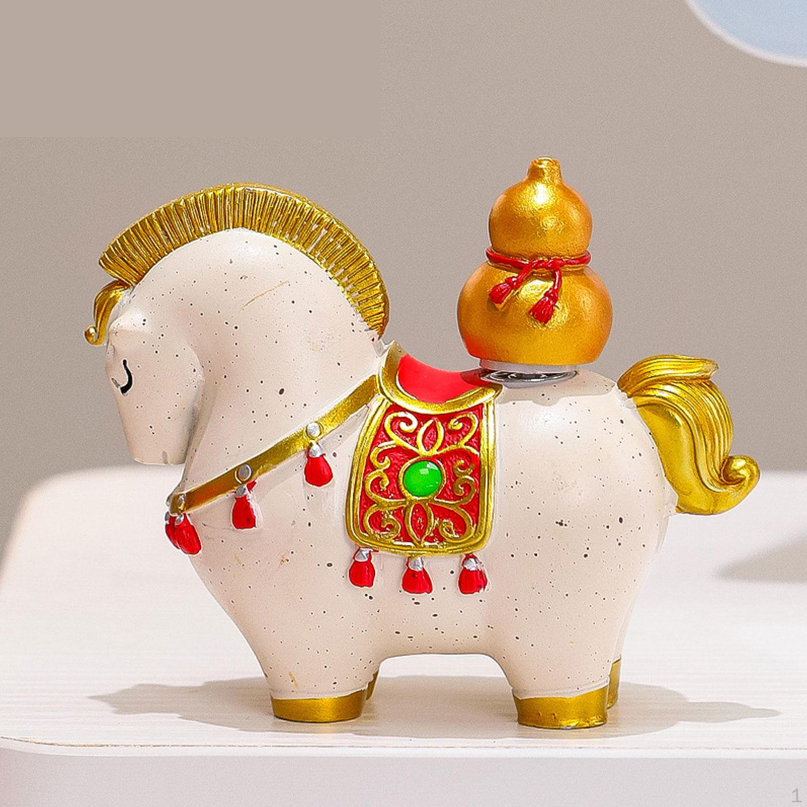 

Horse Figurine Desktop Ornament Home Decoration Collectible Unique Statue Table Sculpture for Gourd