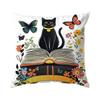 Black Cat Books Cushion Pillowcase Printed Polyester 45x45cm Throw Pillowcover Decorative Sofa Cushion Pillowslip Home Decor