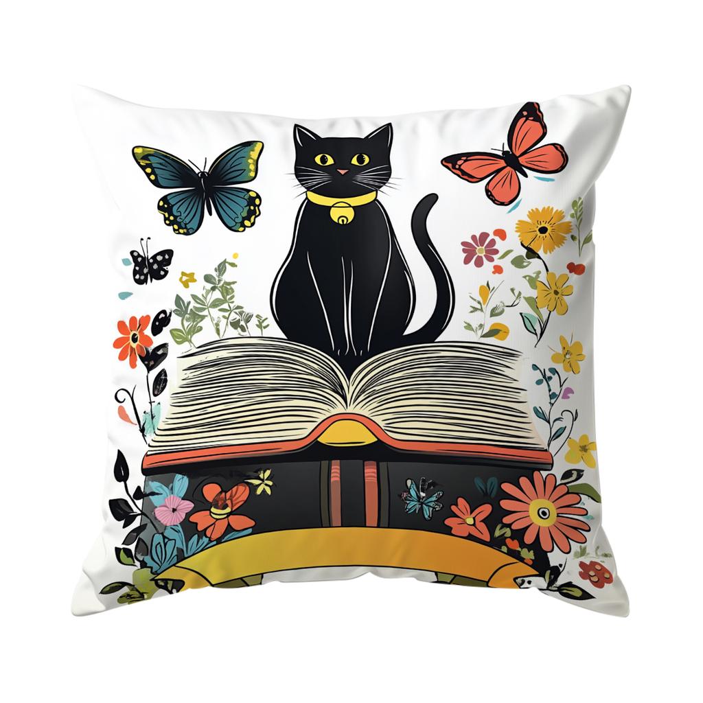 Black Cat Books Cushion Pillowcase Printed Polyester 45x45cm Throw Pillowcover Decorative Sofa Cushion Pillowslip Home Decor