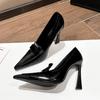 High Heels Women's 2025 New Retro Pointed Royal Sister Single Shoes Casual Business Black Thin Heel Patent Leather High Heels