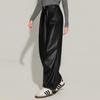 Ta Tu Petite High-Waist Elegant PU Leather Wide-Leg Pants