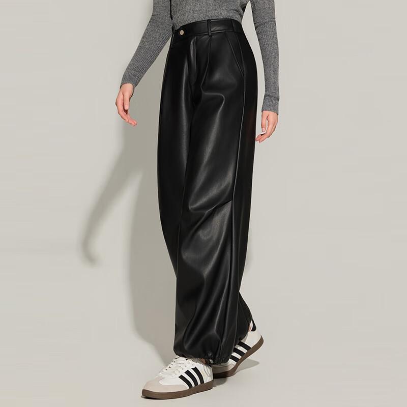 Ta Tu Petite High-Waist Elegant PU Leather Wide-Leg Pants