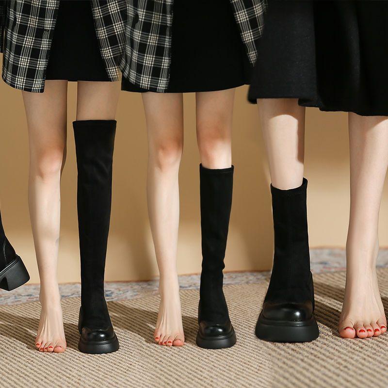 High-heeled versatile velvet and thin elastic thin boots, new thick-soled over-the-knee boots in autumn and winter 2025, women's high boots