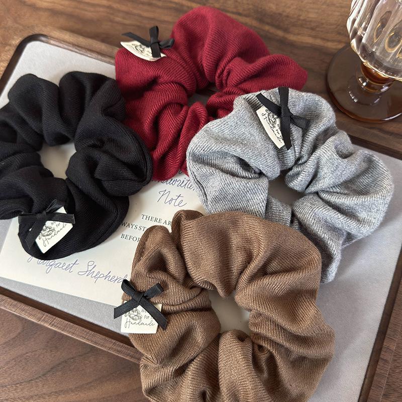 Retro Bows Soft Cotton Hair Scrunchies Fashion Woolen Knitting Headbands Girls Sweet Head Rope Womens Tie Ponytail Rubber Bands