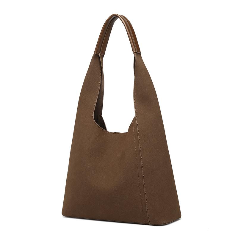 Leather Fleece Simple And Fashionable Shoulder Bucket Bag Commuter Summer Versatile Tote Bag Soft And Portable Student Armpit