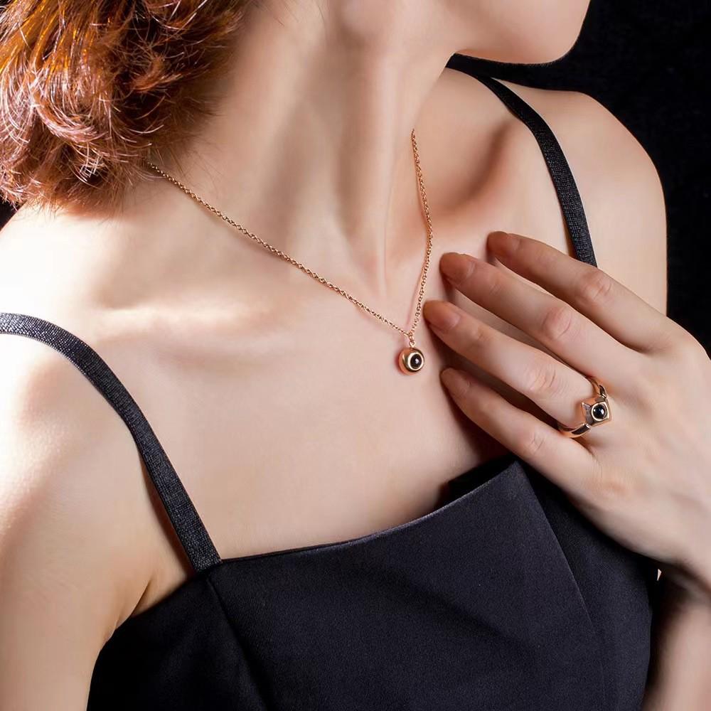 Multilingual 'I Love You' Projection Necklace with Cat's Eye Stone – Perfect Holiday Gift for Her