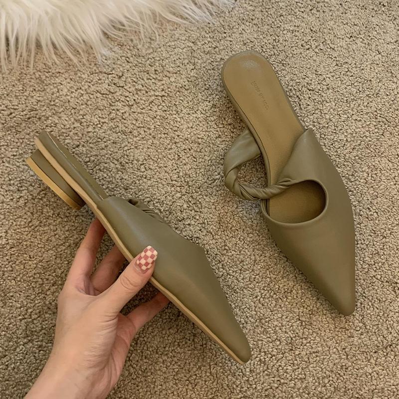 

Модные женские шлепанцы с острым носком, балетки, сексуальные туфли для платья, слингбэки, женские мюли, лето 2025, новая мода, роскошные женские шлепанцы 39 хаки