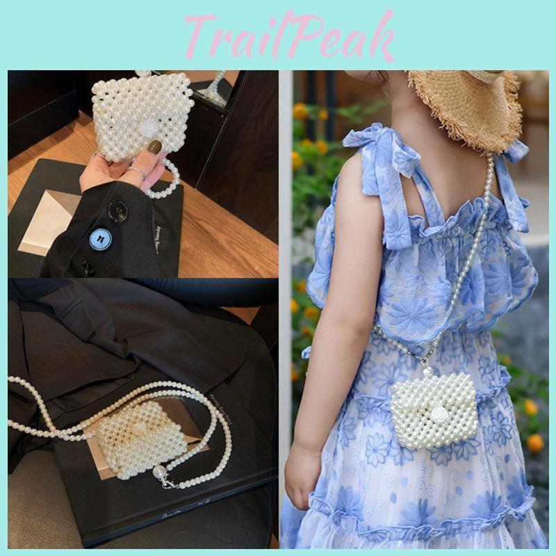 White Compact Pearl Children Accessory Crossbody Bag With Chain Space Coin Purse
