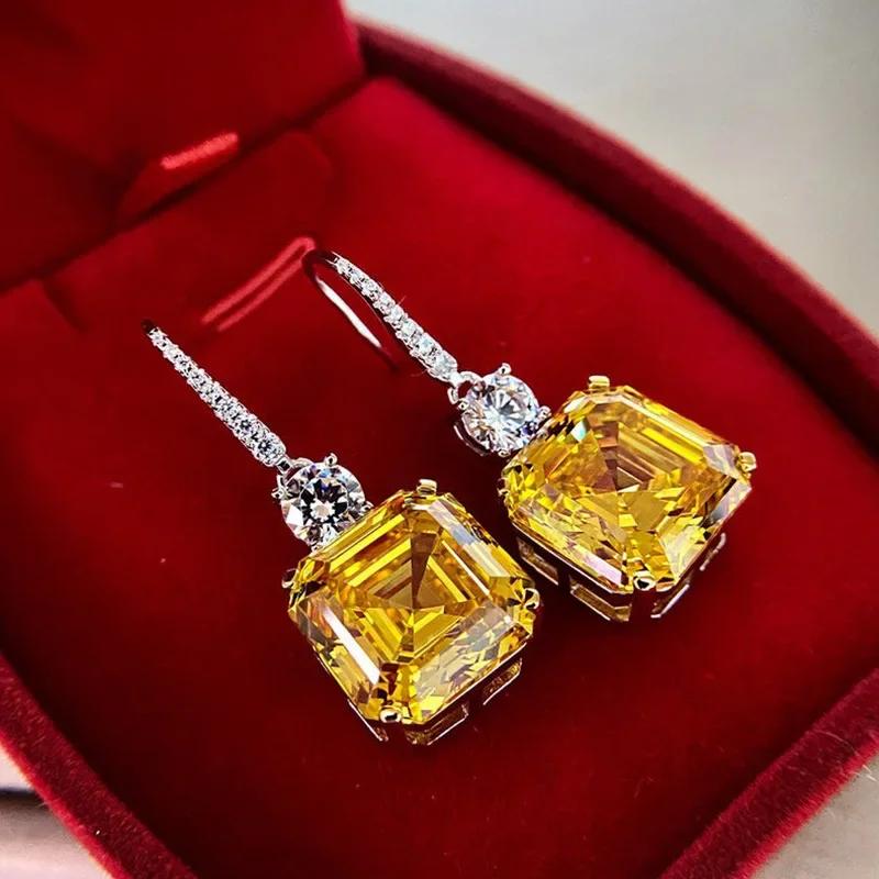 New Simple And Elegant Square Cubic Zirconia Earrings Bling Yellow Cz Dangle  Luxury Women Wedding Engagement Jewelry