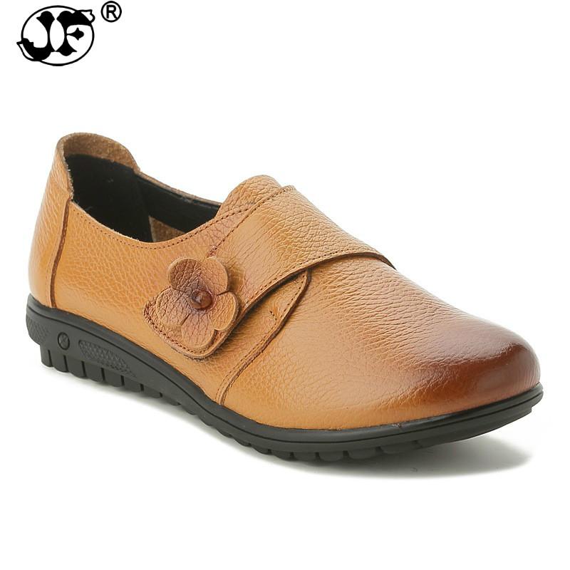 Big size New Retro Handmade Folk Style Women Flats Leather Soft Bottom Casual Shoes Mother Fashion Loafers Nurse Work Shoe