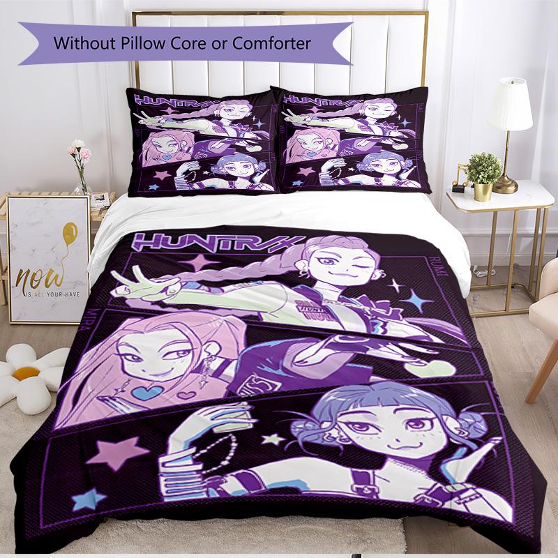 Set copripiumino 3 pezzi (1*Copripiumino + 2*Federe, Senza Nucleo), Set Biancheria da Letto Morbido Stagione Unica con Stampa KPop Demon Hunters, Decorazione Regalo per Camera da Letto