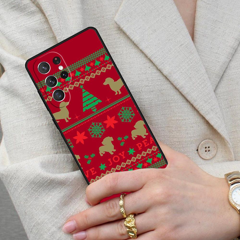 Dachshunds Christmas Sweater Pattern Cell Phone Case for Samsung Galaxy S26 Ultra S25 S24 S23 S22 S21 S20 Note10 Cover
