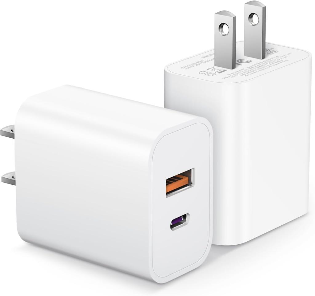 Xiaomi USB Charger Block,2-Pack Fast Charging Block,Dual Port QC 3.0 USB-A and PD USB-C Charger Block for iPhone 11/12/13/14/15/16/17