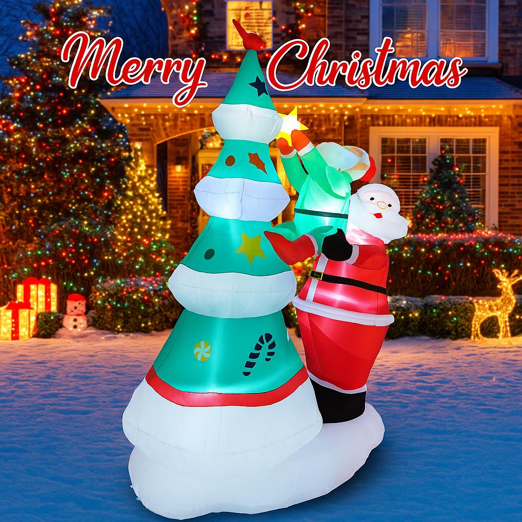 7.8FT Xmas Holiday Inflatable Yard Decor Santa Elf Decorating Tree LED Lit Christmas Decoration Toy Supplies Home Ornaments Gift