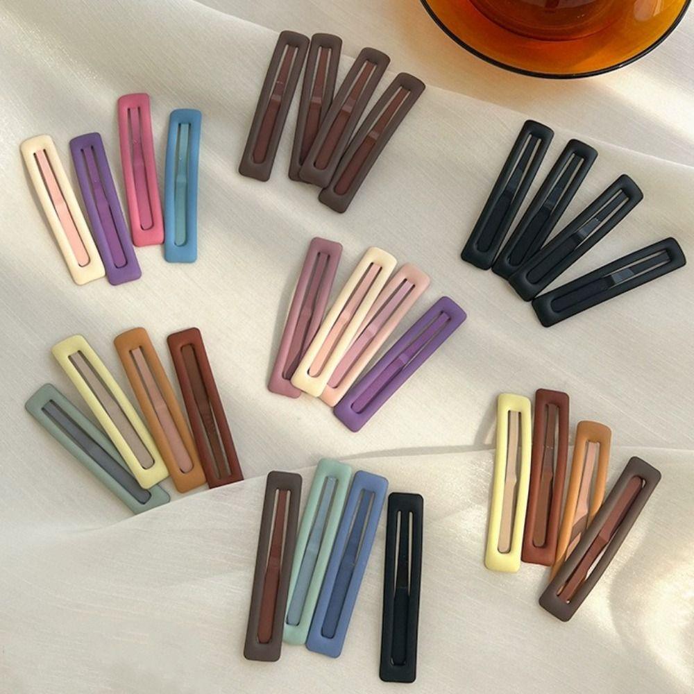6pcs/set Metal Geometry Barrettes Frosting Rectangle Hairpins French Daily
