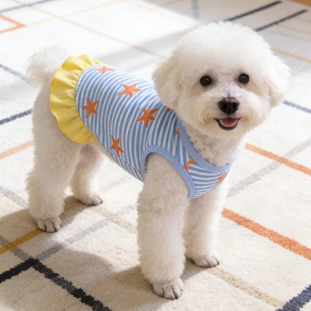 Starfish Pattern Dog Striped Dress Breathable Summer Dog Costume  Spring Summer