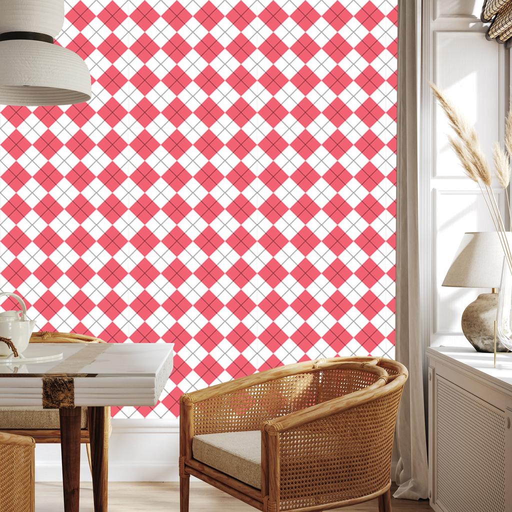 Wallpaper Basic Retro Checkered Coral and White 50x1000