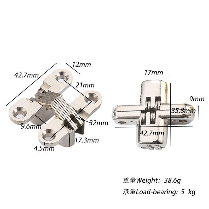 2Pcs 12x43MM Invisible Hinges Silent Close Cross Hinge Hidden Concealed Cabinet Cupboard Door Wooden Boxes For Folding Furniture
