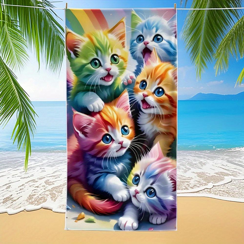 

Colorful Cute Cats Pattern Sports Beach Towel, Soft Absorbent Quick Dry for Pool Camping W30*H60(CM)