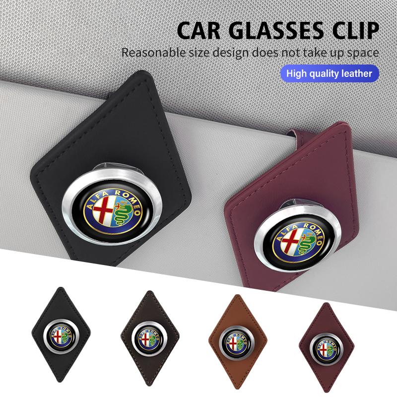 CURN4 Leather Car Glasses Holder Sun Visor Clip Card Ticket Organizer For Alfa Romeo 159 Giulietta 156 147 Giulia Mito GT Stelvio