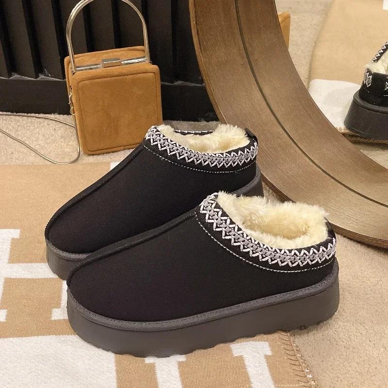2025 New Winter Women's Short Plush Flats Snow Boots Warm Suede Thick-soled Shoes Women's Chelsea Boots Large Size Botas Mujer