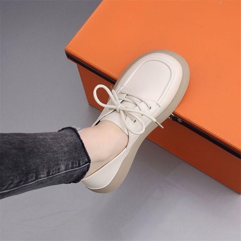 Single shoes women's soft-soled new two-wear flat-soled lace-up non-slip leather shoes