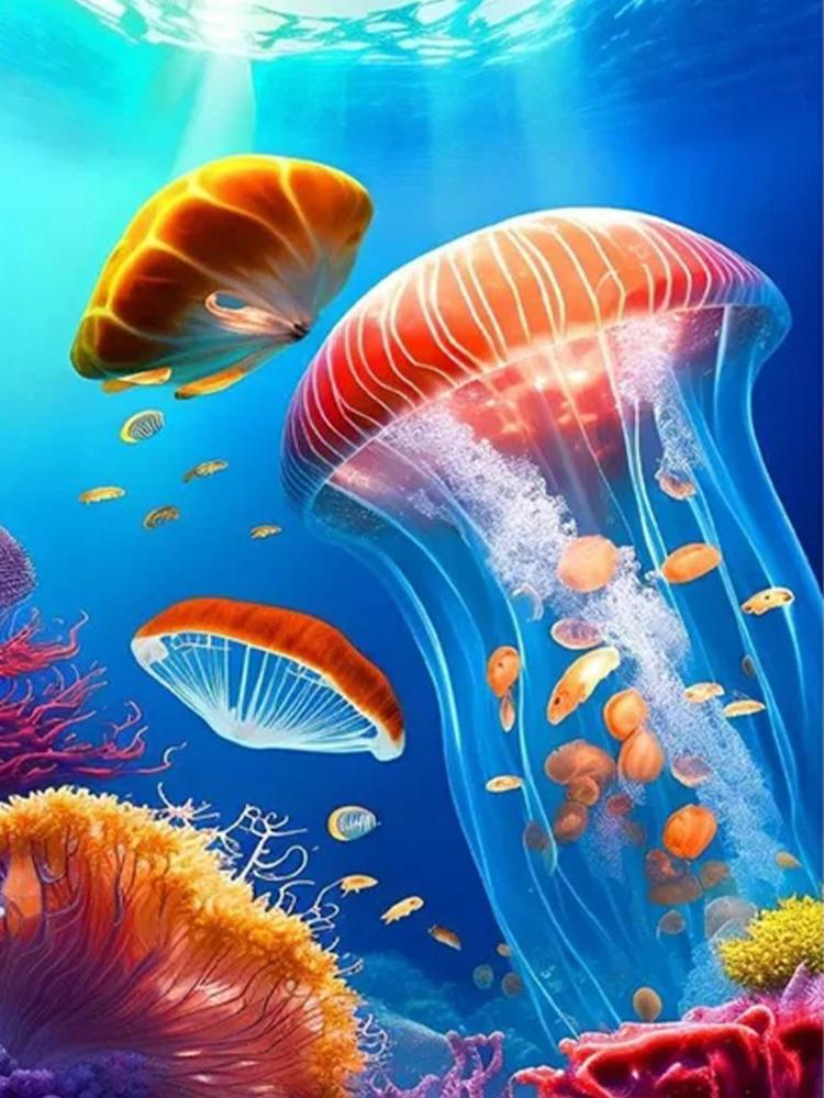 Marine Animal 5DDIY Diamond Painting Colorful Jellyfish Full Diamond Inlaid Diamond Art Cross Embroidery Set Cartoon Decoration