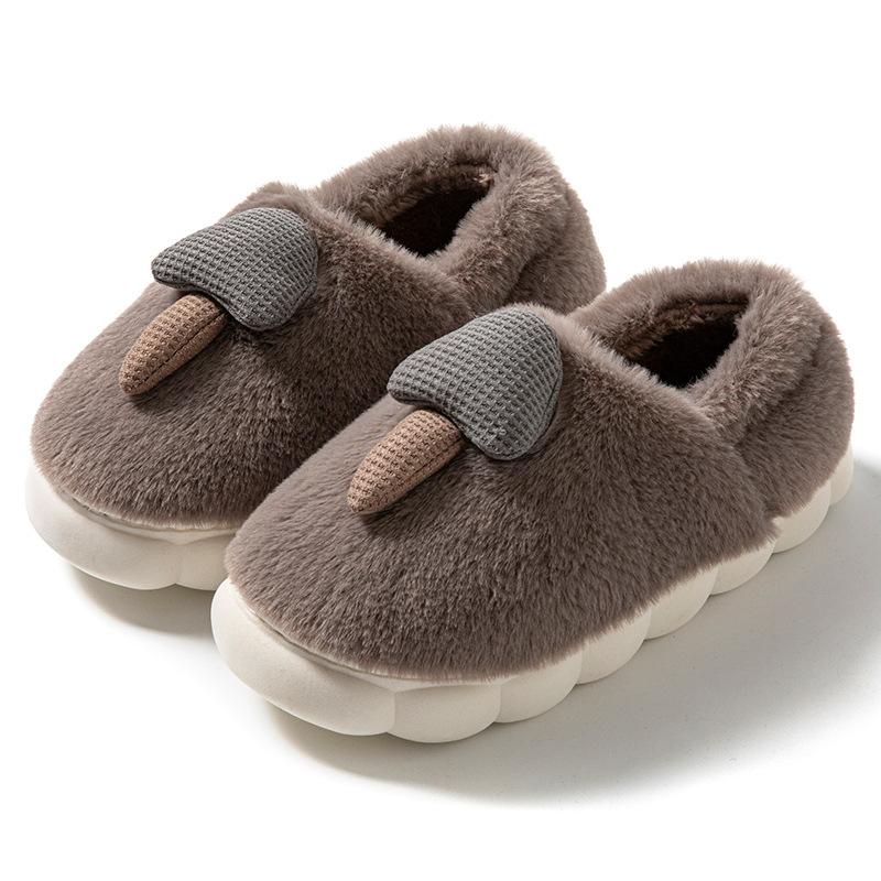 Cotton slippers autumn and winter home bag heel cartoon cotton mop warm velvet shoes platform couple hair slippers