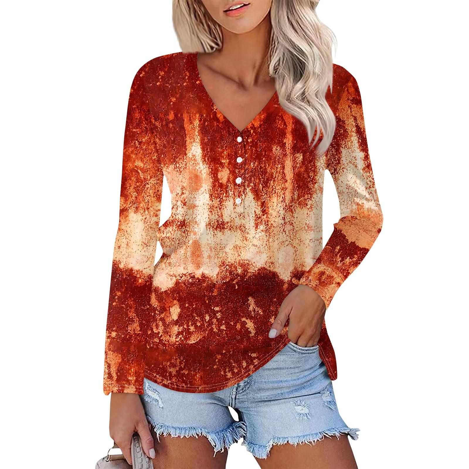 

Женская повседневная модная сексуальная удобная футболка с длинным рукавом и V-образным вырезом на пуговицах на Хэллоуин XL винный