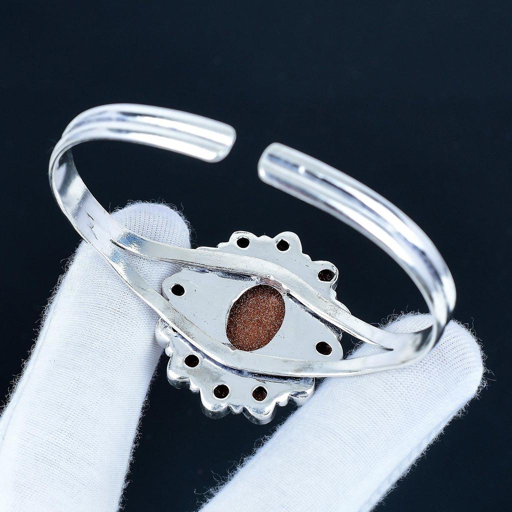 Roter Sonnenstein Edelstein Handgefertigter Armreif 925 Sterlingsilber Armreif, Roter Sonnenstein Blume Form Armband für Ehefrau, Unisex Armreif, Geschenk für Ehefrau