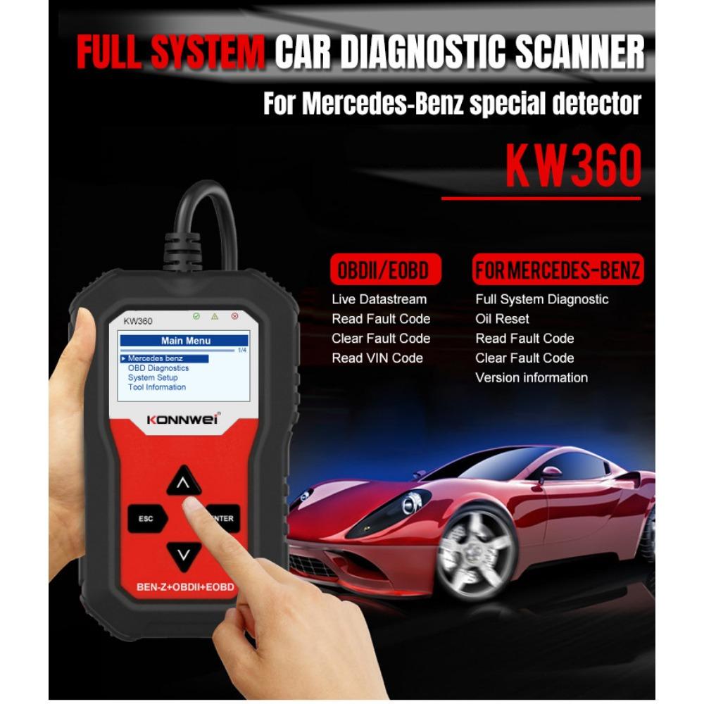 KONNWEI KW360 Full Systems OBD2 Scanner for Benz Professional Car Diagnostic Tool for C300 W204 W205 W211 ABS Airbag Oil Reset