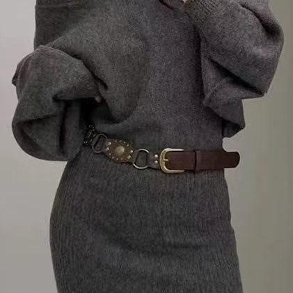 American Spice Girl Lazy Premium Autumn and Winter Knitted Dress Loose Bat Sleeve Off Shoulder Short Hip Wrap Dress