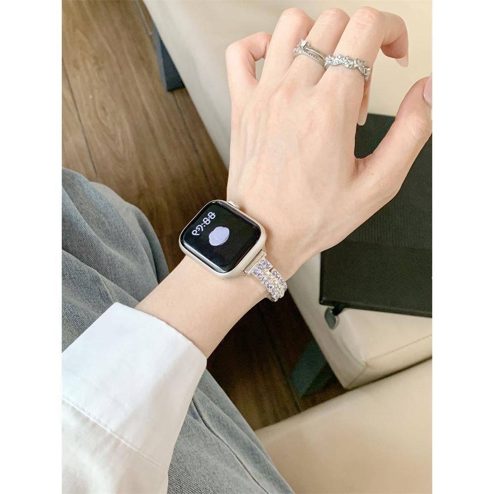 Stop Kwadratowy Kryształ Cukru Diamentowy Błyszczący Bransoletka Pasek do Zegarka dla Apple Watch Kobiety 40/41/38/42/44/45/46/49mm dla iWatch S11/10/9/8/7/6